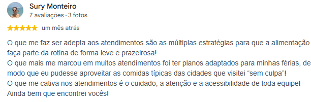 Avaliação de Sury Monteiro sobre o atendimento da Dra. Tayana Vago